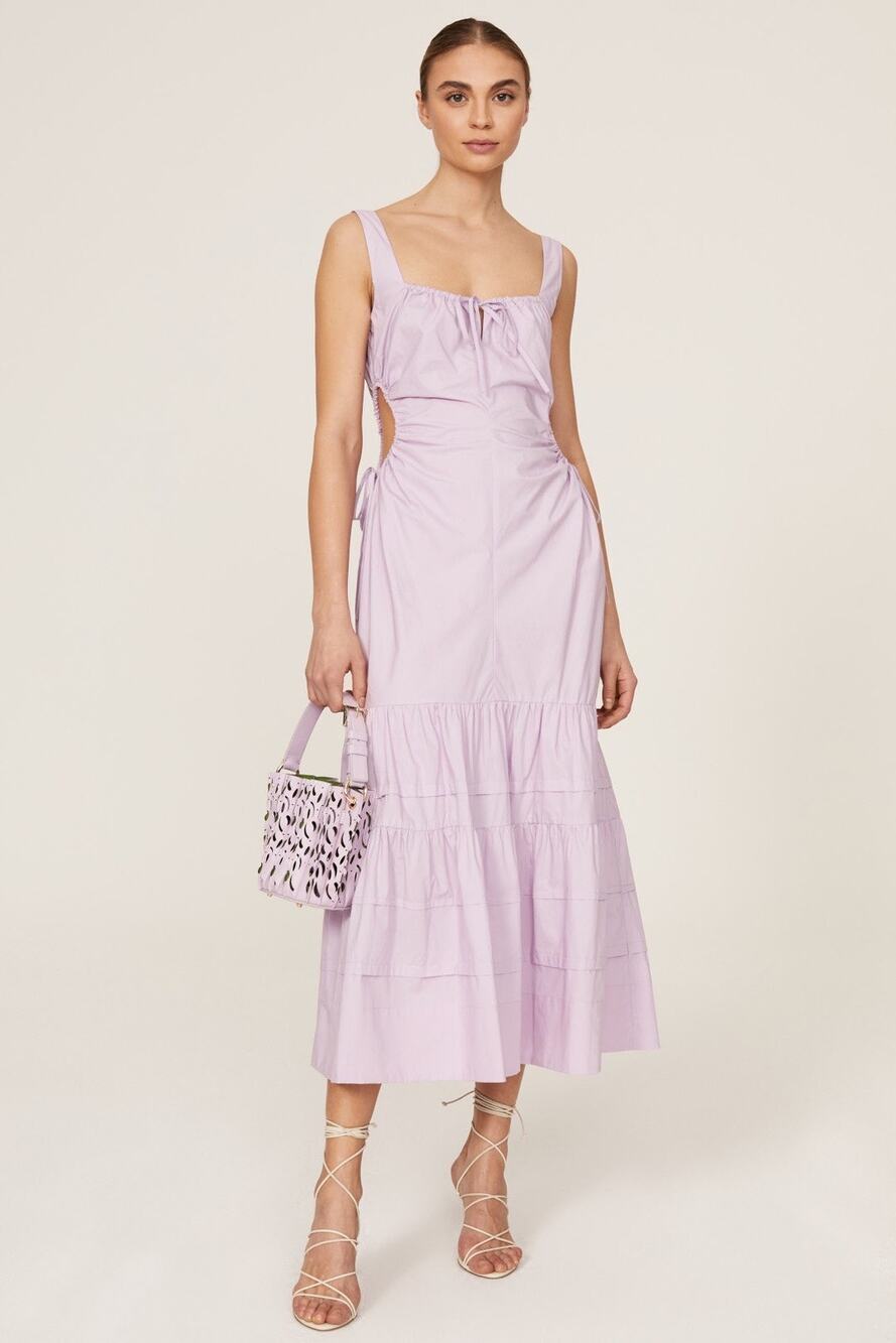 NICHOLAS Lilac Purple 100% Cotton Betty Keyhole Neckline Side Cutouts Dress 12